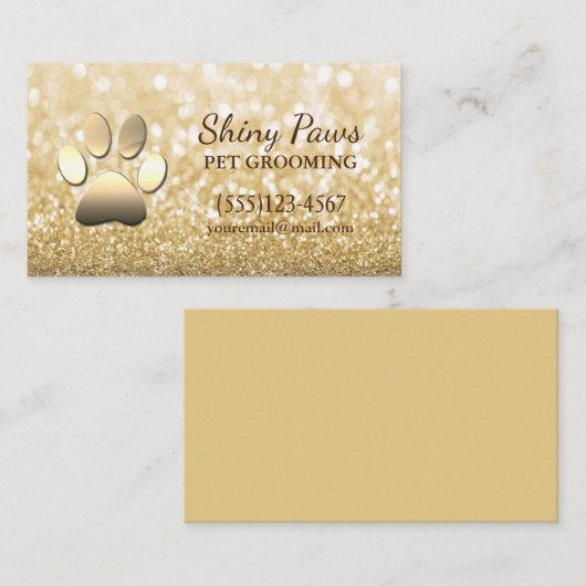 Luxury Gold Glitter Dog Paw Pet Grooming Service Visitekaartje (Voorkant / Achterkant)