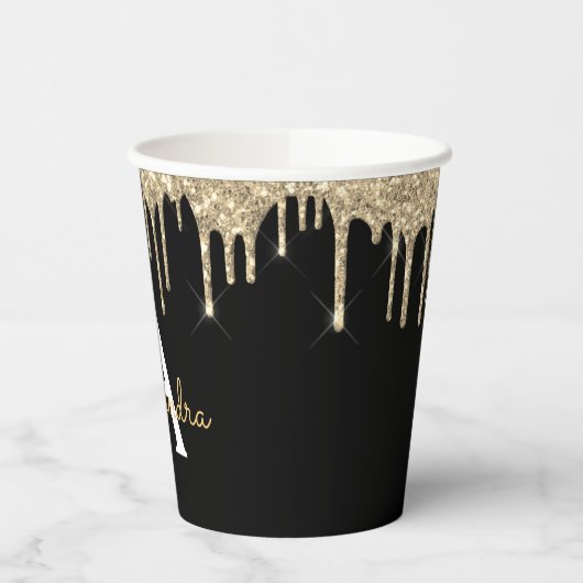 Luxury Gold Glitter en Sparkle Monogram Papieren Bekers (Links)