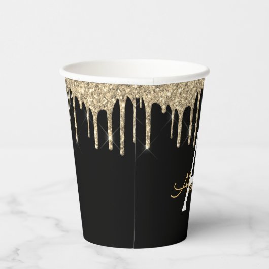 Luxury Gold Glitter en Sparkle Monogram Papieren Bekers (Rechts)