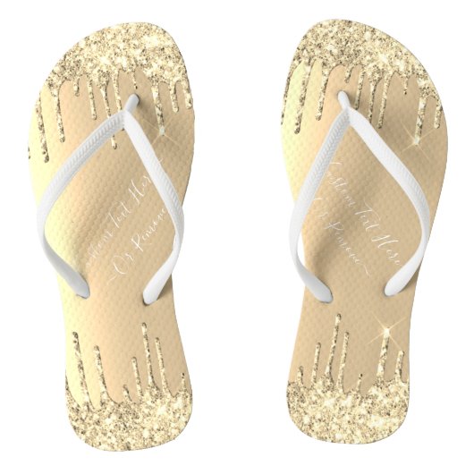 Luxury Gold Glitter Golden Sparkle Drift Jouw teks Teenslippers (Voetbed)