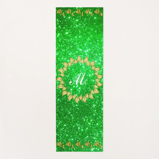 Luxury Gold Glitter Green Monogrammed Gift Yogamat (Voorkant)