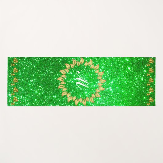 Luxury Gold Glitter Green Monogrammed Gift Yogamat (Voorkant (horizontaal))