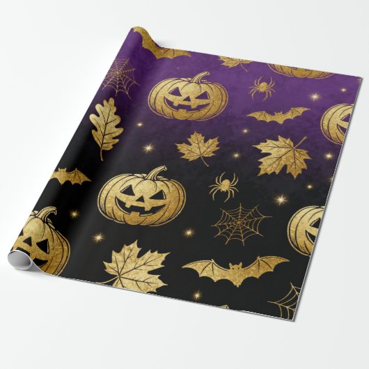 Luxury Gold Glitter Halloween Gift Wrap Cadeaupapier (Uitgerold)