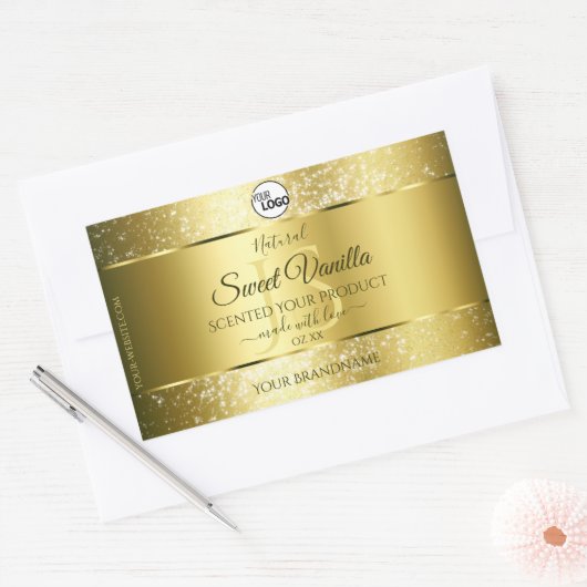 Luxury Gold Glitter Initialen Product Labels Logo (Envelop)