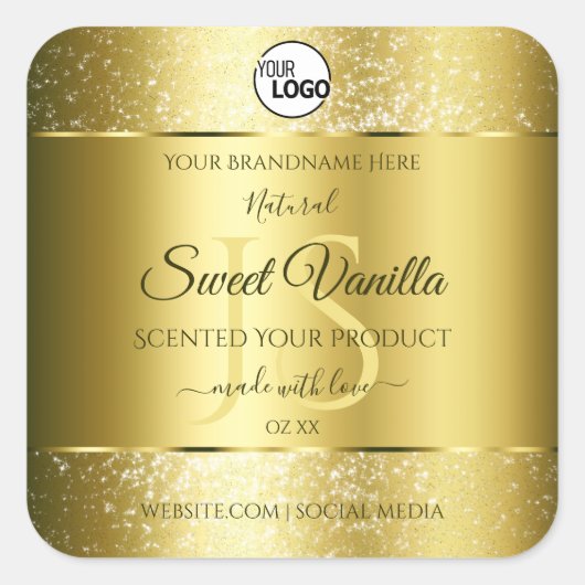 Luxury Gold Glitter Initialen Product Labels Logo (Voorkant)
