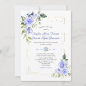 Luxury Gold Glitter Lijst Blue Flowers Wedding Kaart (Voorkant)