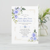 Luxury Gold Glitter Lijst Blue Flowers Wedding Kaart (Staand voorkant)