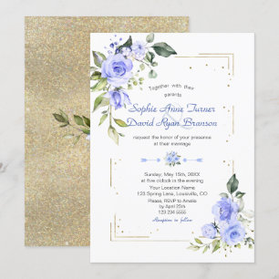 Luxury Gold Glitter Lijst Blue Flowers Wedding Kaart