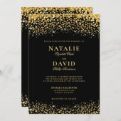 Luxury Gold Glitter op Black Elegant Wedding Kaart (Voorkant / Achterkant)