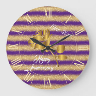 Luxury Gold Glitter Paarse Floral Gift Grote Klok