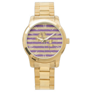 Luxury Gold Glitter Paarse Floral Gift Horloge