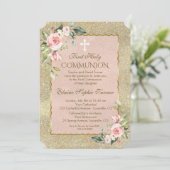 Luxury Gold Glitter Pink Floral First Community Kaart (Staand voorkant)