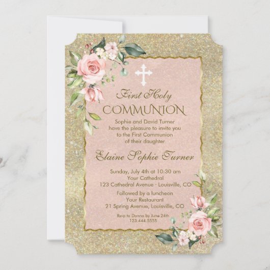 Luxury Gold Glitter Pink Floral First Community Kaart (Voorkant)