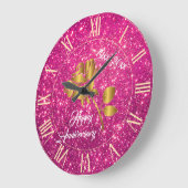 Luxury Gold Glitter Pink Floral Gift Grote Klok (Hoek)