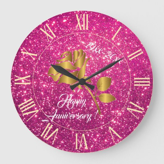 Luxury Gold Glitter Pink Floral Gift Grote Klok (Voorkant)