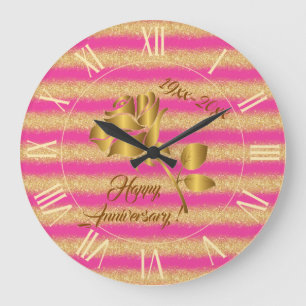 Luxury Gold Glitter Pink Floral Gift Grote Klok