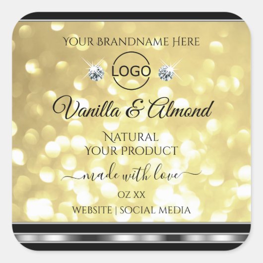 Luxury Gold Glitter Product Labels Diamonds Logo (Voorkant)