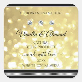 Luxury Gold Glitter-productlabels met diamanten Vierkante Sticker