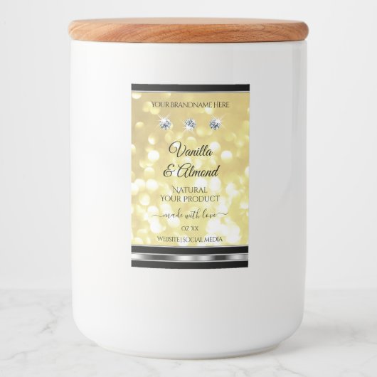 Luxury Gold Glitter-productlabels met diamanten Voedselcontainer Etiket (Voorkant)