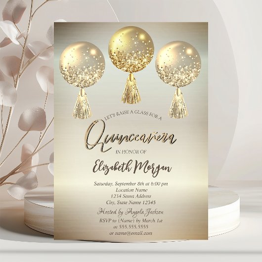 Luxury Gold Glitter-schijven ballonnen Quinceañera Kaart