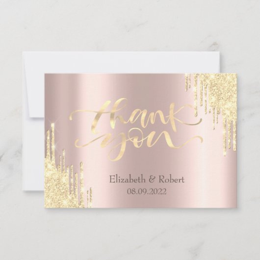 Luxury Gold Glitter-schijven Roos Gold Bedankkaart (Voorkant)