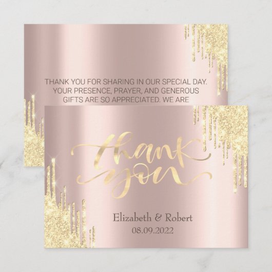 Luxury Gold Glitter-schijven Roos Gold Bedankkaart (Voorkant / Achterkant)