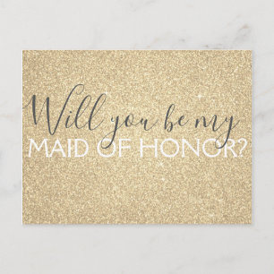 Luxury Gold Glitter & Sparkle Maid of Honor Uitnodiging Briefkaart
