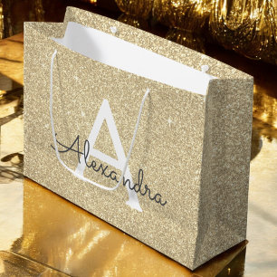 Luxury Gold Glitter & Sparkle Monogram Groot Cadeauzakje