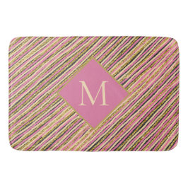 Luxury Gold Glitter Sparkle Monogram Roze Stripes Badmat