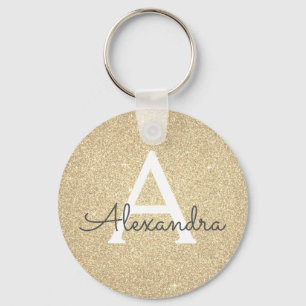 Luxury Gold Glitter & Sparkle Monogram Sleutelhanger