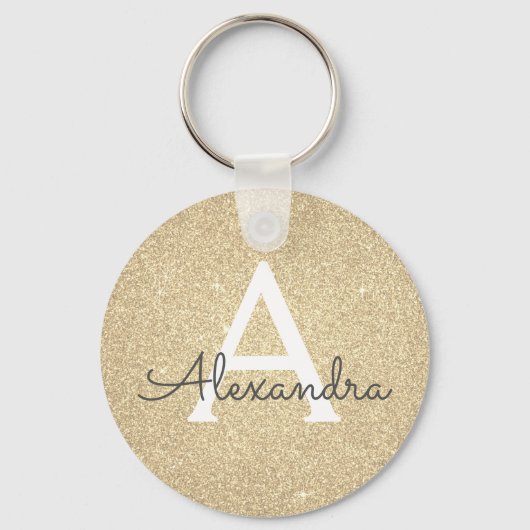 Luxury Gold Glitter & Sparkle Monogram Sleutelhanger (Voorkant)