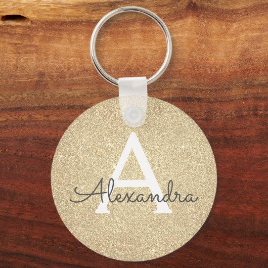 Luxury Gold Glitter & Sparkle Monogram Sleutelhanger (Voorkant)