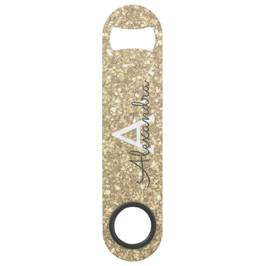 Luxury Gold Glitter & Sparkle Monogram Speed Flessenopener (Voorkant)