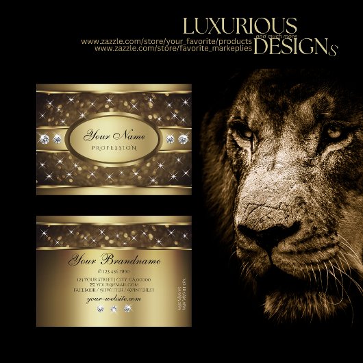 Luxury Gold Glitter Sparkle Stars Diamonds Elegant Visitekaartje