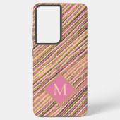 Luxury Gold Glitter Sparkle Stripes Pink Monogram Samsung Galaxy Hoesje (Achterkant)