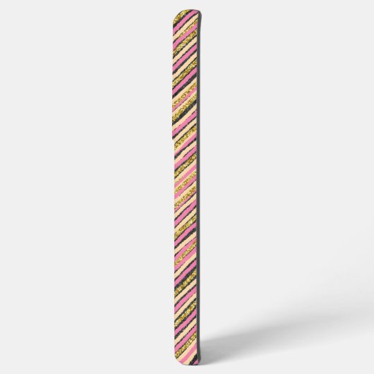 Luxury Gold Glitter Sparkle Stripes Pink Monogram Samsung Galaxy Hoesje (Linkerkant)