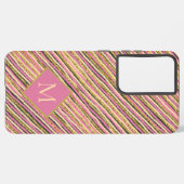 Luxury Gold Glitter Sparkle Stripes Pink Monogram Samsung Galaxy Hoesje (Achterkant horizontaal)