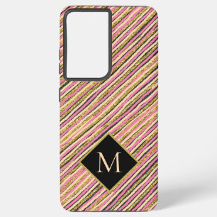 Luxury Gold Glitter Stripes Monogram Samsung Galaxy Hoesje