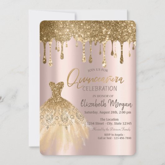 Luxury Gold Glitter-stuwt dress Quinceañera Kaart (Voorkant)