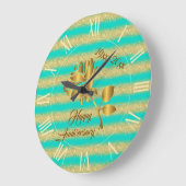 Luxury Gold Glitter Turquoise Floral Gift Grote Klok (Hoek)