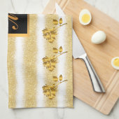 Luxury Gold Glitter White Floral Gift Theedoek (Quarter Fold)