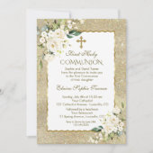 Luxury Gold Glitter White Flowers First Community Kaart (Voorkant)