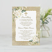Luxury Gold Glitter White Flowers First Community Kaart (Staand voorkant)