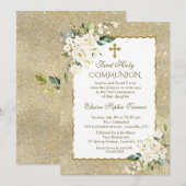 Luxury Gold Glitter White Flowers First Community Kaart (Voorkant / Achterkant)