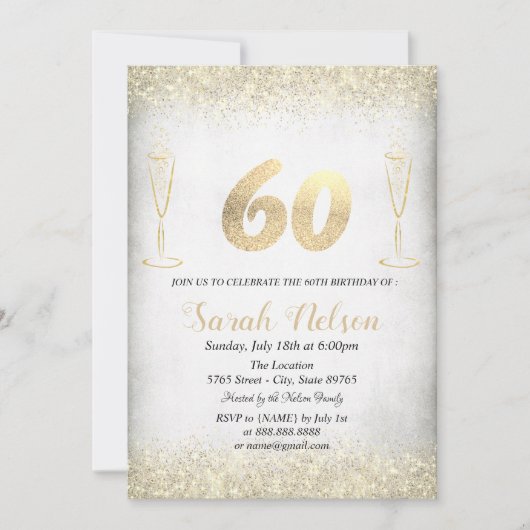 Luxury Gold Glitter Wine Glass Invitation Kaart (Voorkant)