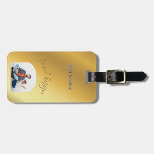 Luxury Gold Gradient Custom Photo & Name  Bagagelabel (Voorkant horizontaal)