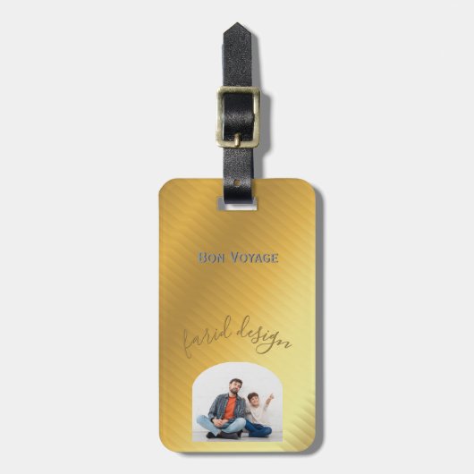 Luxury Gold Gradient Custom Photo & Name  Bagagelabel (Voorkant verticaal)
