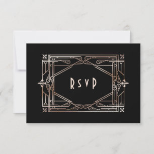 Luxury Gold Great Gatsby Art Deco 20s Wedding RSVP Kaartje