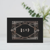 Luxury Gold Great Gatsby Art Deco 20s Wedding RSVP Kaartje (Staand voorkant)