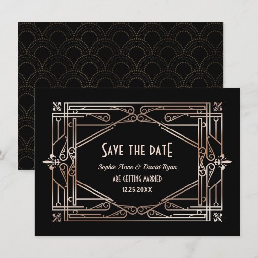 Luxury Gold Great Gatsby Art Deco 20s Wedding Save The Date (Voorkant / Achterkant)
